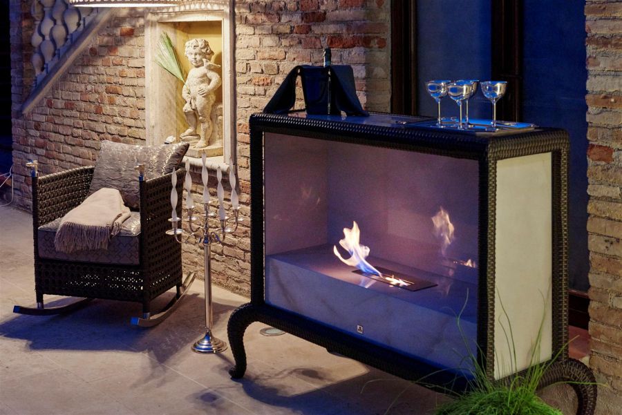 Outdoor spaces with fireplace-trendy